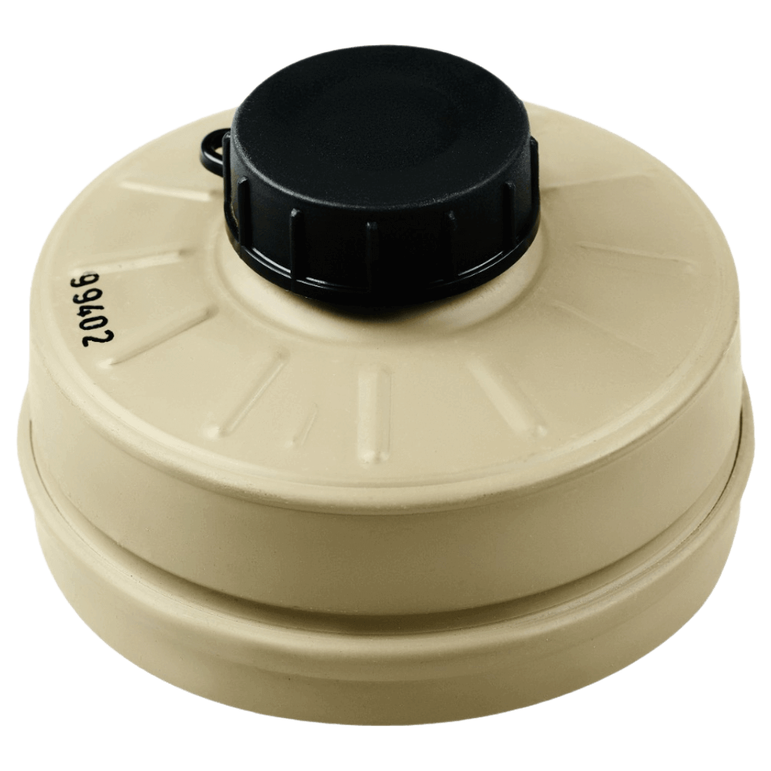 Israeli M80 40 mm NATO NBC filter, topside view - Shalon CBRN-rated, factory-sealed, EN 148-1 compatible