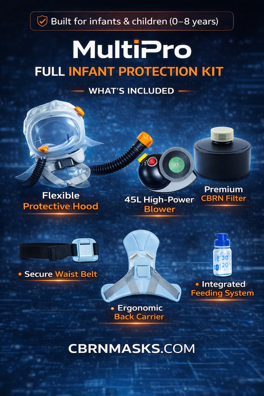 Multipro Baby CBRN Gas Mask Escape Respirator - NBC PAPR Hood for Infants and Toddlers Ages 0-3