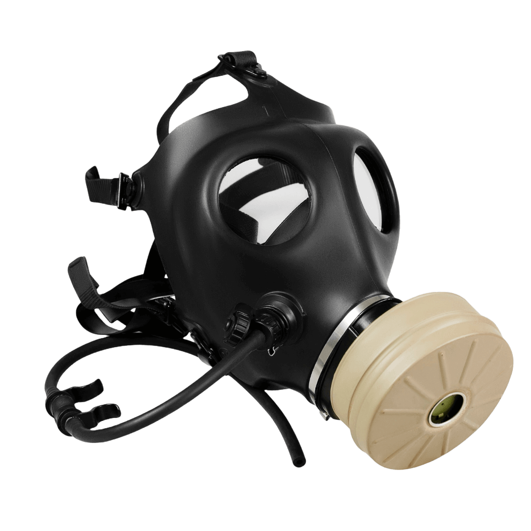 Supergum cbrn nbc israeli gas mask with filter and a straw side view
