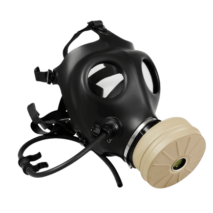 Supergum cbrn nbc israeli gas mask with filter and a straw side view