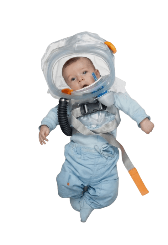 Baby CBRN PAPR escape hood respirator with air hose and carry harness - infant NBC protection