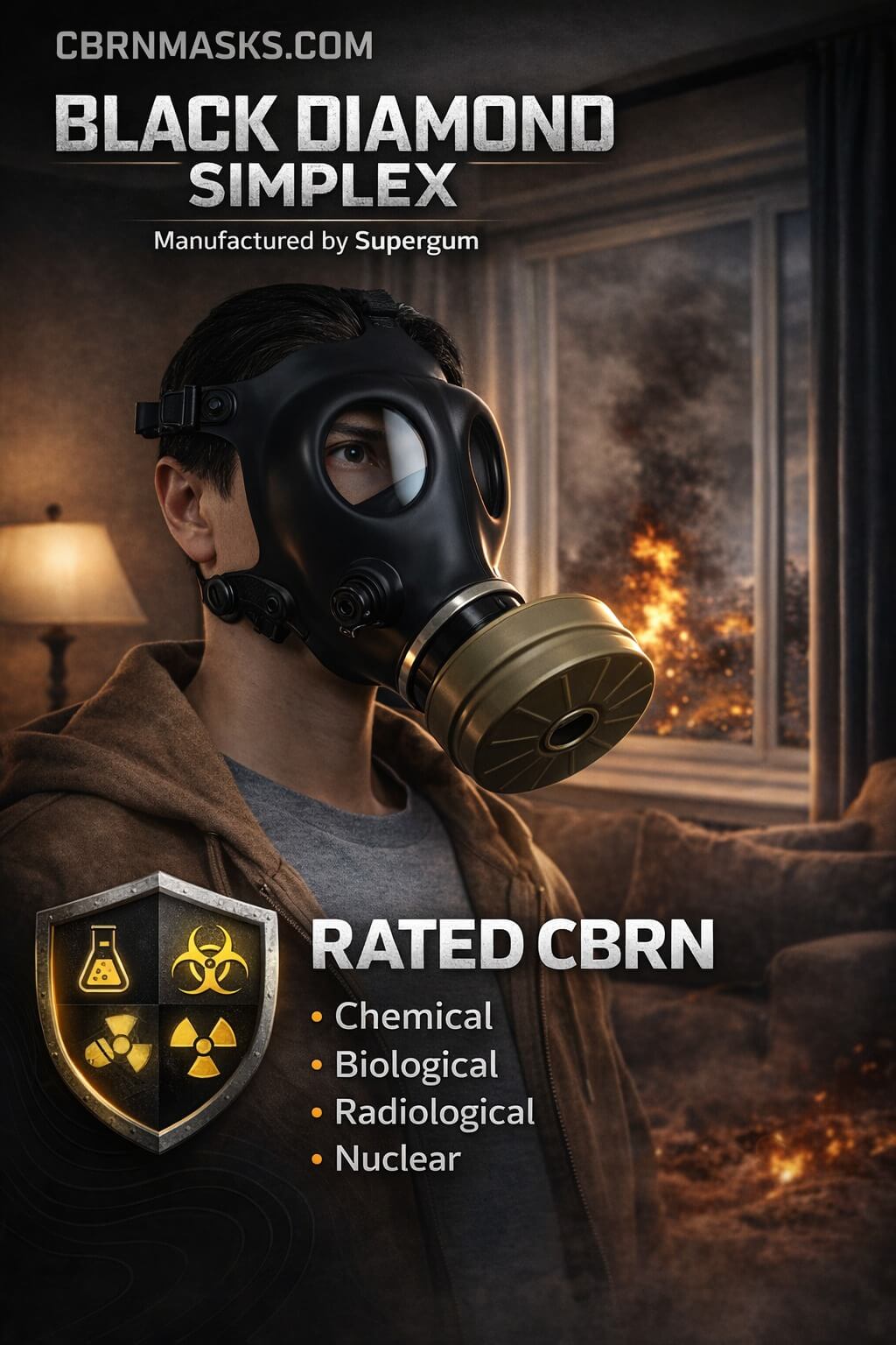 Black Diamond Simplex CBRN gas mask by Supergum - rated for chemical, biological, radiological and nuclear protection
