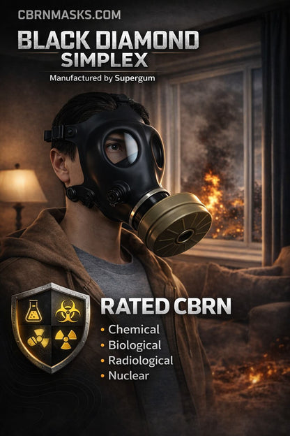 Black Diamond Simplex CBRN gas mask by Supergum - rated for chemical, biological, radiological and nuclear protection