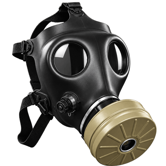 Black Diamond Simplex full-face CBRN gas mask fitted with an Israeli M80 40mm filter