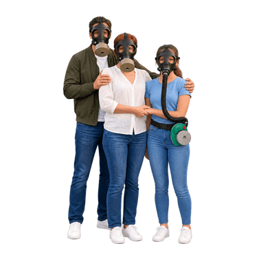 Familiepakke med gasmasker til 3 – 2 voksne og teenager + 3 gratis civilforsvarsfiltre