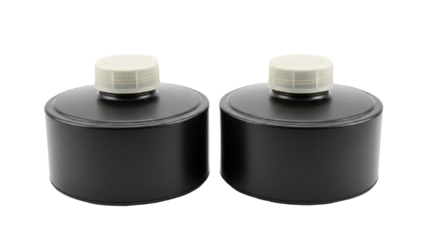 Israeli Civil Defense 40 mm NATO NBC filter 2-pack side view - easy breathing, factory-sealed, CBRN-rated