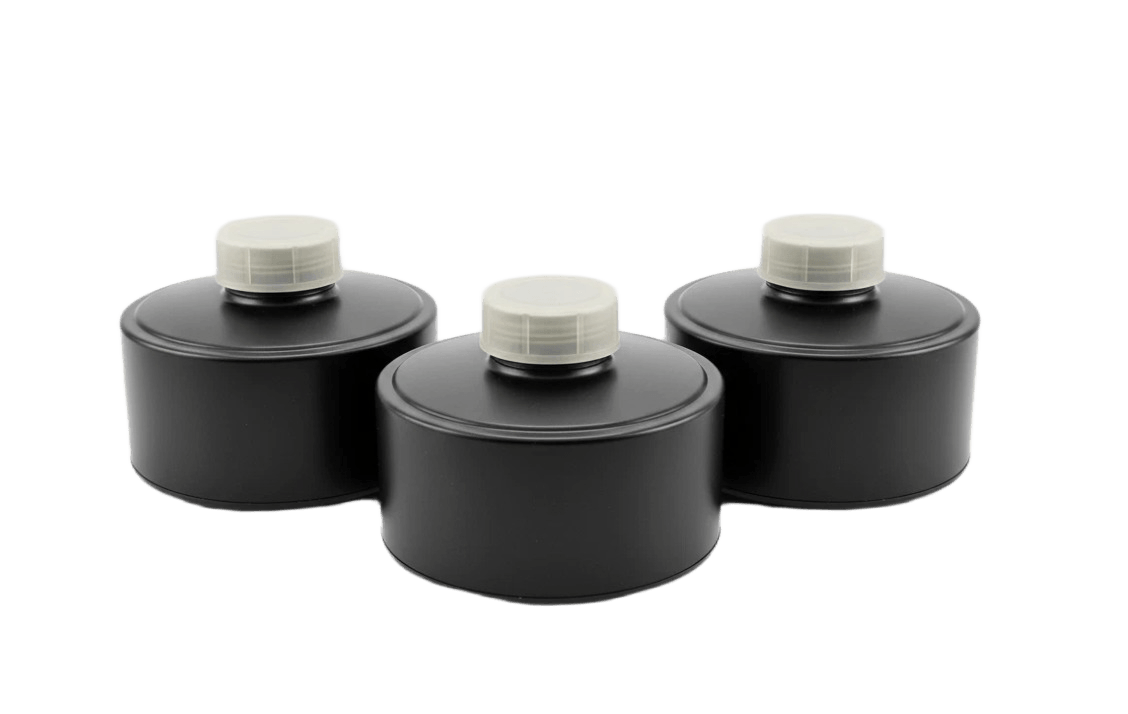 Israeli Civil Defense 40 mm NATO NBC filter 3-pack side view - easy breathing, lightweight polymer, factory-sealed