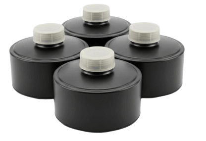 Israeli Civil Defense 40 mm NATO NBC filter 4-pack side view - easy breathing, factory-sealed, CBRN-rated