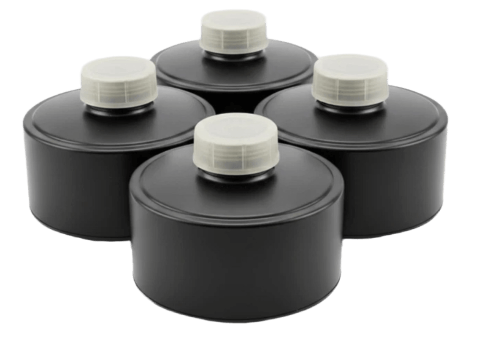 Israeli Civil Defense 40 mm NATO NBC filter 4-pack side view - easy breathing, factory-sealed, CBRN-rated