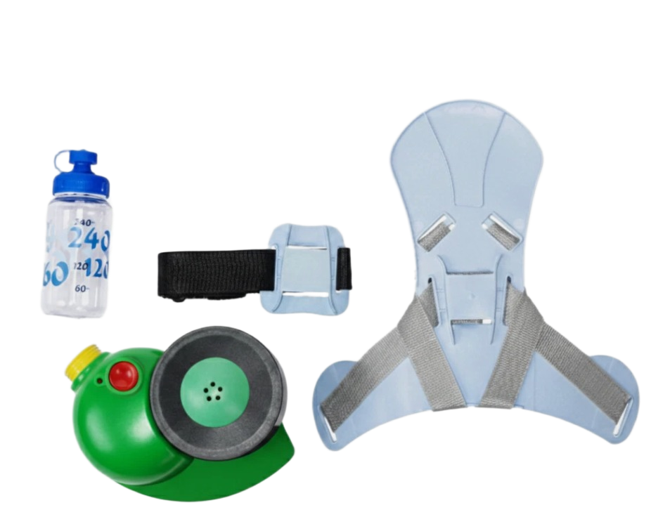 Supergum Quartz CBRN PAPR kit contents - hood, ONYX 45 blower, NBC filter, hose and drinking tube